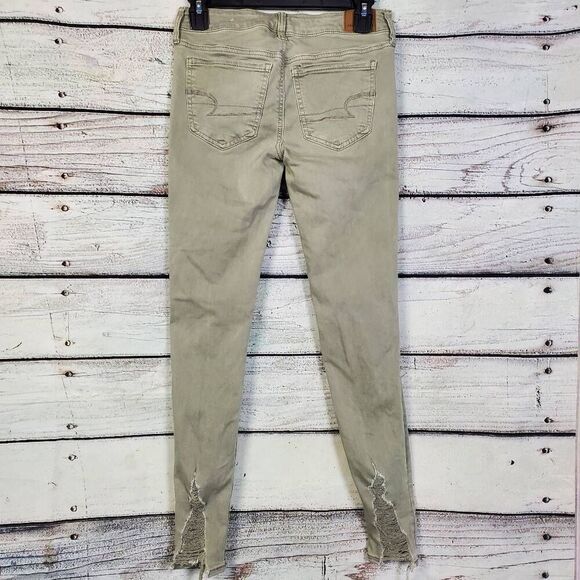American Eagle Women’s Jegging Size 4 Distressed Olive Green Level Stretch - Picture 4 of 9